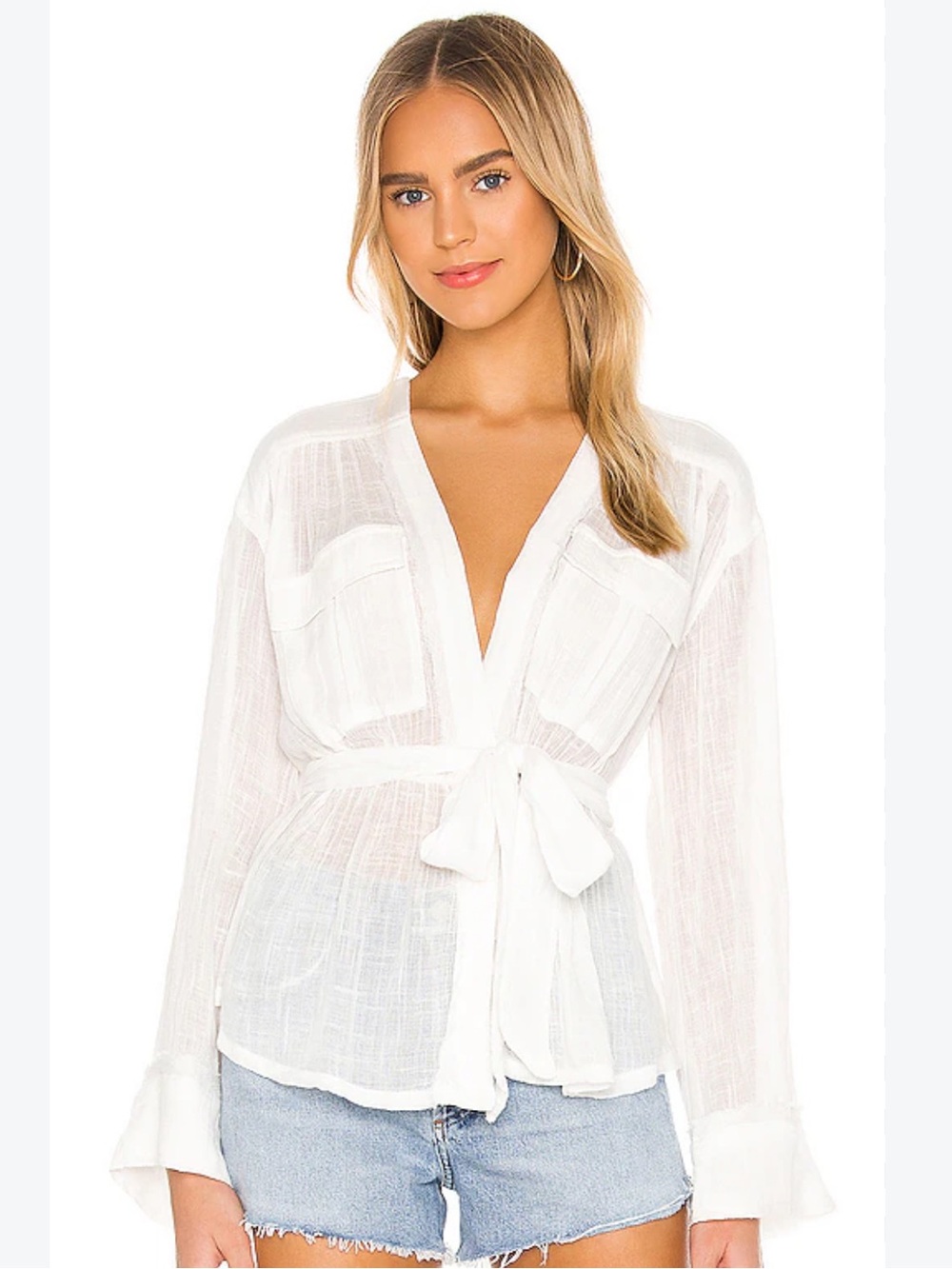 Free People Safari Sheer Wrap Top in Ivory Size XS